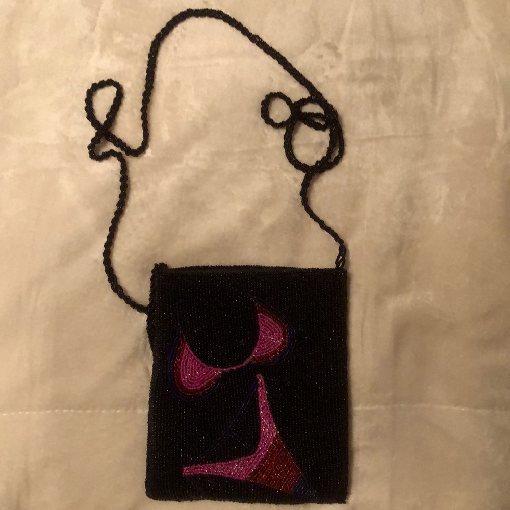 Black and fuschia beaded evening bag